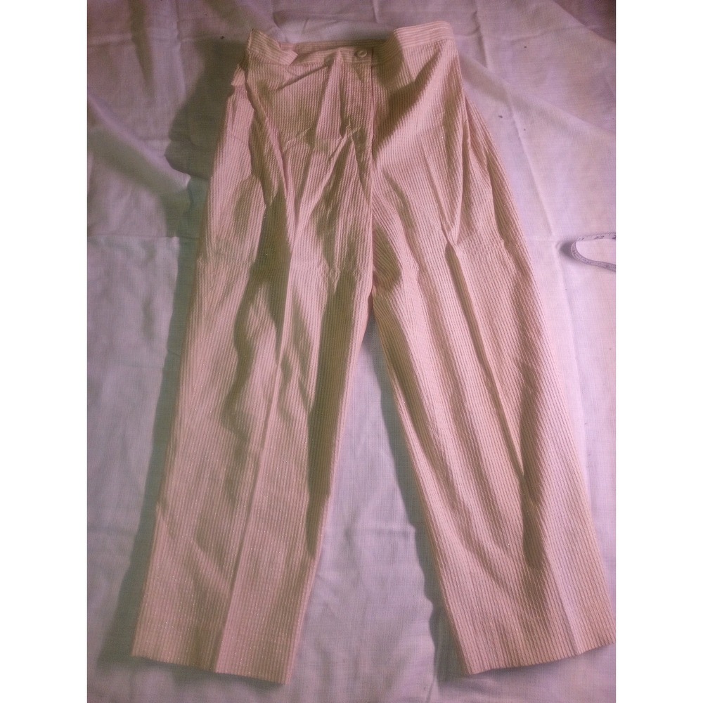 Susan Graver Style Small Beige Striped Metallic High Waisted Pants/ Capris